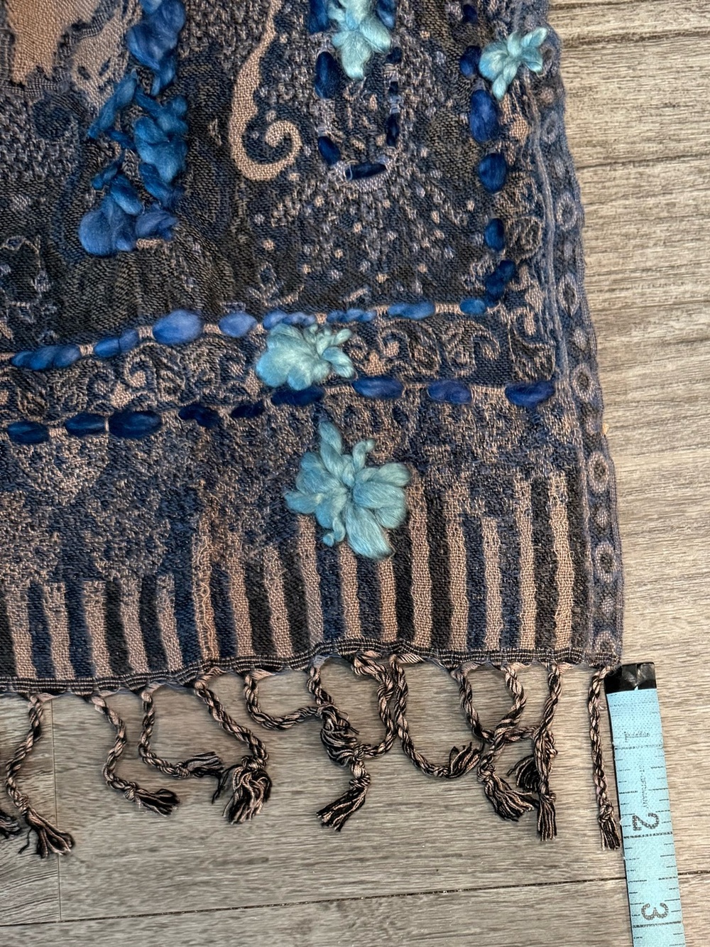 Aratta Taupe and Navy Embroidered Scarf/Runner - Picture 8 of 10